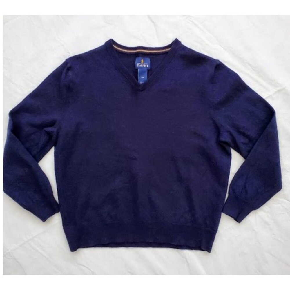 Wool Navy Blue V-Neck Pullover Sweater Stafford Chest Sz 41" Layer Grandpacore